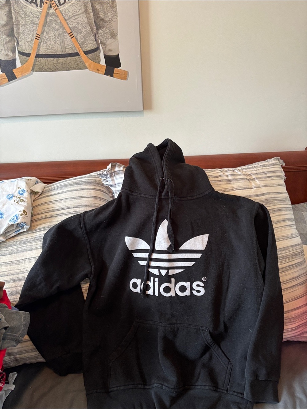 adidas Black Hoodie with White Trefoil Logo
